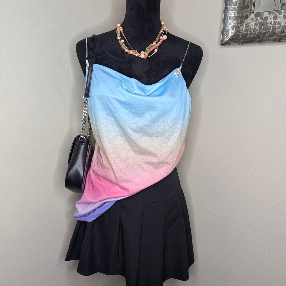 Pink blue gradient cowl neck top medium